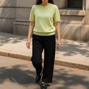 COS Womens L Light Green 100% Cotton Knit Crew Neck Short Sleeve Top